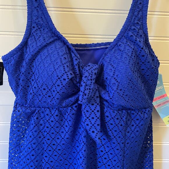 NWT Swim Solutions Tummy Control Bust Support Twist Front Crochet Swimdress - Picture 4 of 15